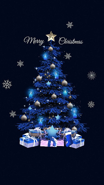 Blue Christmas Tree, snowflake, star, christmas tree, holiday, Christmas HD phone wallpaper