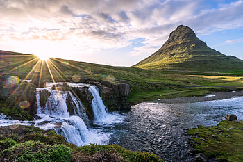 Sunrise on Kirkjufell, Iceland, river, waterfall, nature, sunrise HD wallpaper