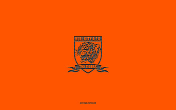 Hull City AFC, orange background, English football team, Hull City AFC emblem, EFL Championship, Hull, England, football, Hull City AFC logo HD wallpaper