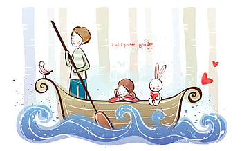 love boat, two, boat, feeling, girl, boy, love, happy, water, pencil draw HD wallpaper