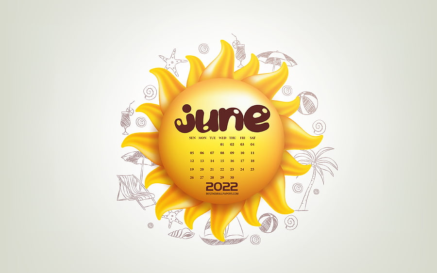 2022 June Calendar, , 3d sun, summer, June, 2022 summer calendars, June 2022 Calendar, summer background HD wallpaper