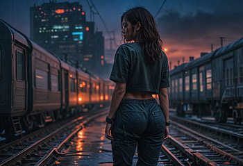 woman in train station, dark, abandoned, post apocalyptic, woman, Melancholic HD wallpaper