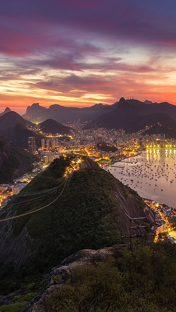 Rio de Janeiro, Brazil cityscape, Evening sunset, Xperia x xz z5 premium HD phone wallpaper