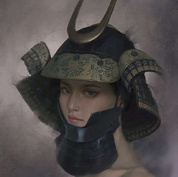 Samurai girl, art, guan wu, samurai, face, girl, dark, warrior, frumusete, gorgeous, superb HD wallpaper