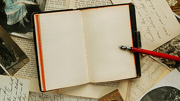 Preview notebook, emptiness, old, table, pen, writing HD wallpaper