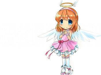 Chibi Angel, cute, angel, dress, nice, chibi, feather, wing, short hair, halo, adorable, female, plain, sexy, wings, sweet, white, blue eyes, hot, girl, adore, orangehair, kawaii, anime girl, simple, anime, pretty, gown, lovely HD wallpaper