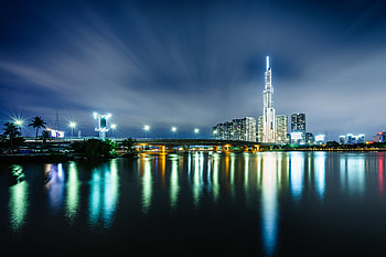 Cities, Rivers, Architecture, Building, Lights, Night City HD wallpaper