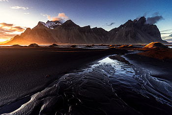 Vestrahorn — Black Sand Reflections, nature, Vestrahorn HD wallpaper