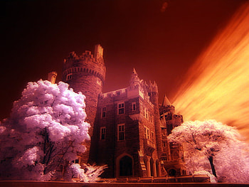 SNOW COLORED TREES AND CASTLE, gorgeous, castle, abstract, mansion HD wallpaper