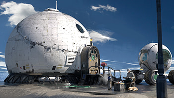 Morning coffee in front of the capsule house., Sci Fi, futuristic HD wallpaper