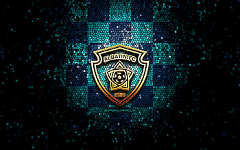 Al-Batin FC, glitter logo, Saudi Professional League, blue checkered background, soccer, saudi football club, Al Batin logo, Al Batin, mosaic art, football, Al Batin FC HD wallpaper