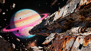 : Ringed Planet & Derelict Starship, Sci Fi, Spaceship, Ringed Planet HD wallpaper