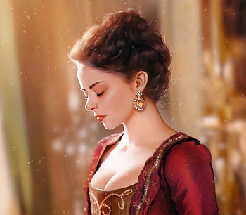 Marina Aleksandrova as Ekaterina the Great, empress, art, ekaterina the great, razaras, kittichai, marina aleksandrova, earring, actress, jewel, rueangchaichan, fantasy, portrait, red, face, luminos HD wallpaper