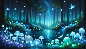 Enchanted Bioluminescent Mushroom Forest, mushroom, bioluminescence, forest, fantasy, magical HD wallpaper