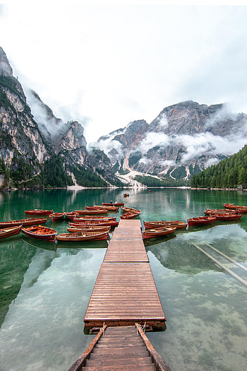 Nature, Mountains, Boats, Lake, Pier, Fog HD phone wallpaper