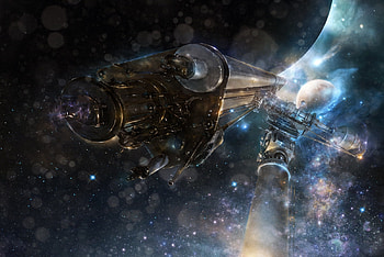 Satellite, blue, stars, iy tujiki, anime, space, cosmos, luminos, manga HD wallpaper