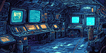 Cyberpunk Pixel Art Futuristic Base in Blue Glow, cyberpunk, pixel art, blue HD wallpaper