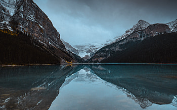 Lake Louise, , glacial lake, evening, sunset, mountain landscape, Alberta, Banff National Park, turquoise lake, Canada HD wallpaper
