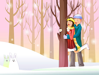 Snow, Love, Forest, Couple, Pair, Observation, Hares HD wallpaper