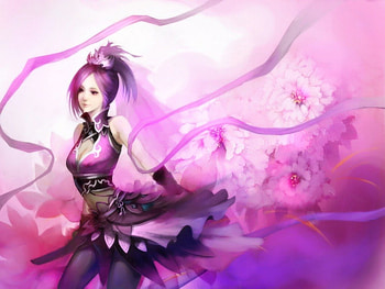 Beauty of young girl, purple hair, anime, cg, short hair, flowers, girl HD wallpaper