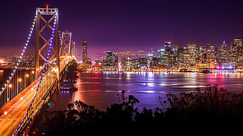 San Francisco Skyline, Night sky, Cityscape silhouette, Bright city lights HD wallpaper