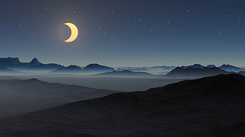 Moon Stars Mountains , moon, mountains, stars, nature, artist, artwork, digital-art HD wallpaper