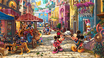 :), love, couple, street, disney, art, minnie mouse, painting, mickey mouse, thomas kinkade, fantasy, pictura HD wallpaper