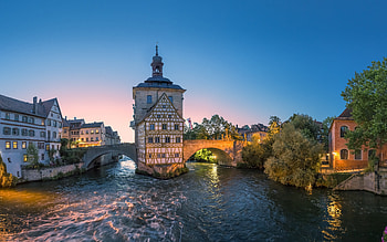 Bamberg, Altes Rathaus, evening, sunset, Regnitz River, Bamberg cityscape, Landmark Bamberg, Bayern, Germany HD wallpaper