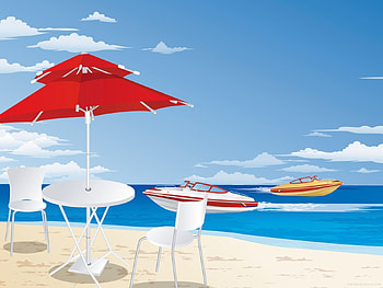 Relaxing at the beach., umbrella, abstract, water, beach HD wallpaper