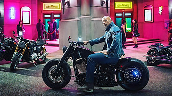 Dwayne Johnson On Harley Davidson, dwayne-johnson, celebrites, male-celebrities HD wallpaper