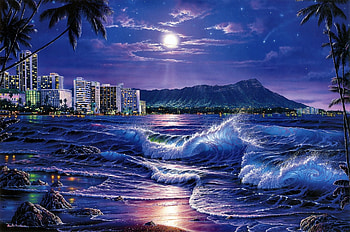 Sea waves, Sea, Painting, Beach, Waves, Night HD wallpaper