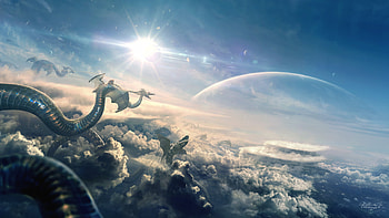 Dragon Flight Eclipse, dragon, artist, artwork, digital-art, deviantart HD wallpaper