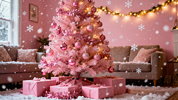 Blush Noel — Pink Christmas, Pink Christmas, Christmas Tree, Present, Living Room HD wallpaper