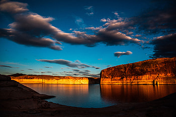 Nature, Clouds, Canyon, Rocks, Lake, Flooded, Submerged HD wallpaper
