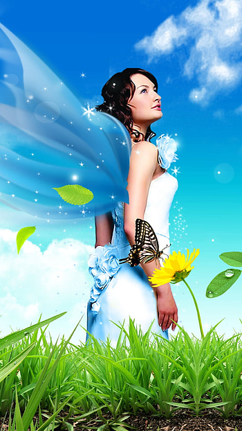 Fairy and butterflys and flowers, fantasy, fairy HD phone wallpaper