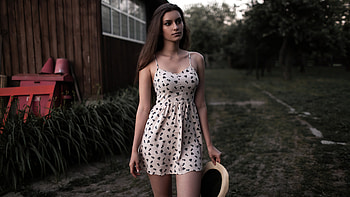 Girl White And Black Floral Spaghetti Strap Dress , girls, model, dress HD wallpaper