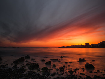 Nature, Sunset, Stones, Sky, Sea, Horizon, Shore, Bank HD wallpaper