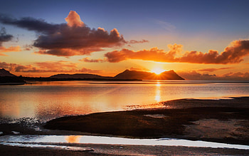 Ruakaka, New Zealand, sea, hills, clouds, sky, sunset HD wallpaper