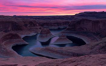 Sunrise over Reflection Canyon, Utah, rocks, river, colors, landscape, clouds, sky, usa HD wallpaper