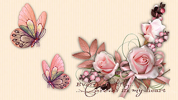 Loving Pink Roses, butterflies, pink, roses, Valentines Day, flowers, romantic, Firefox Persona theme HD wallpaper