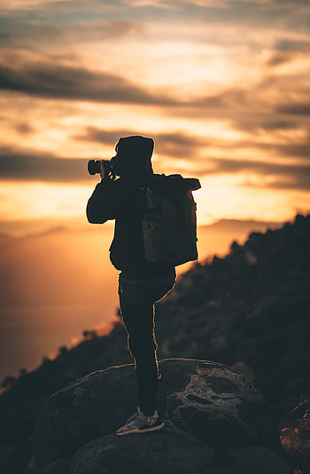 Sunset, Silhouette, Miscellanea, Miscellaneous, Human, Person, grapher, Camera HD phone wallpaper