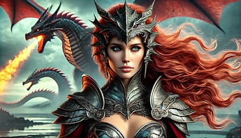 Dragon Amazon, fantasy, warrior, woman, dragon, red hair, fantasy warrior HD wallpaper