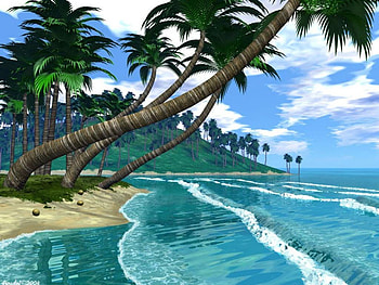 Waves, palms, sky, nature, beach HD wallpaper