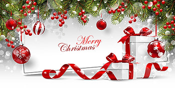 Christmas Berries & Balls, bokeh, ribbon, berries, gifts, balls, Firefox Persona theme, presents, pine, christmas, greenery, bow HD wallpaper