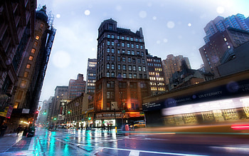 Cities, Building, Movement, Traffic, Evening, Mainly Cloudy, Overcast, r, Street HD wallpaper