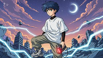 Moonlit Voltage: Anime Boy, Lightning HD wallpaper