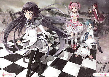 Mahou Shoujo Madoka Magica, akemi homura, sakura kyouko, dress, kaname madoka, miki sayaka, anime, girls, kyubee HD wallpaper