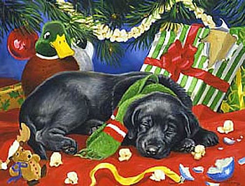 By Linda Picken, dog, animal, art, cute, linda picken, holiday, painting, christmas, december HD wallpaper