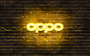 Oppo yellow logo, , yellow brickwall, Oppo logo, brands, Oppo neon logo, Oppo HD wallpaper
