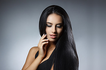 Close eyes, woman model, black hair HD wallpaper